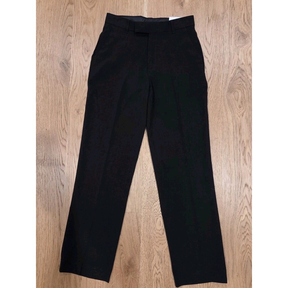 Calvin Klein Boys Dress Pant 16 Black Flat-Front Straight Bi-Stretch Belt Loops